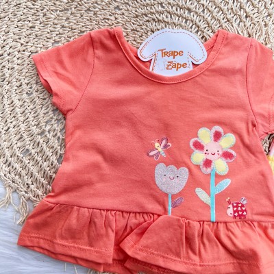 Conj. Blusa Florzinhas e Calça Canelada Solzinho - Laranja